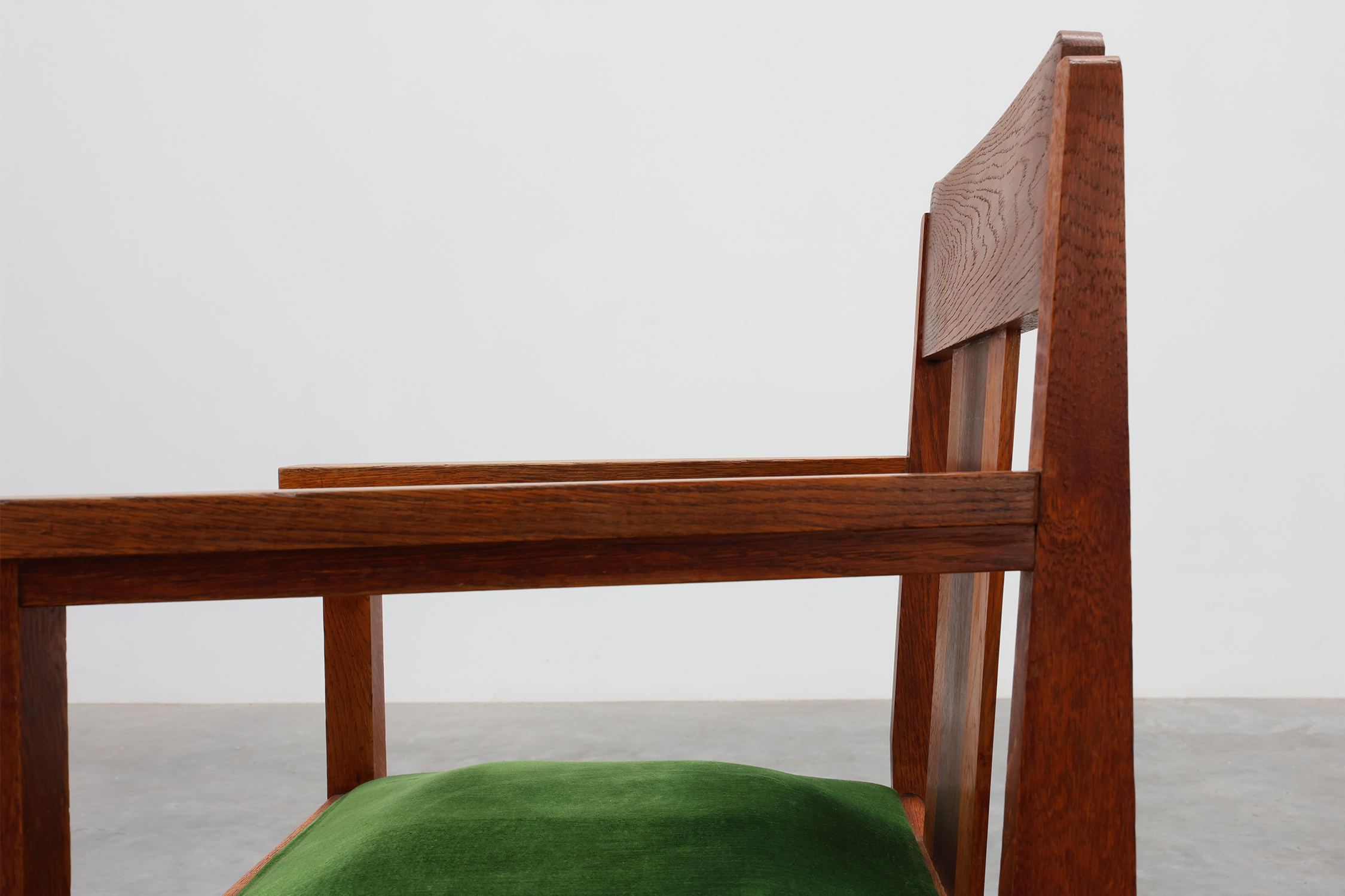 Amsterdamse school oak and velvet side chair, The Netherlands 1920sthumbnail